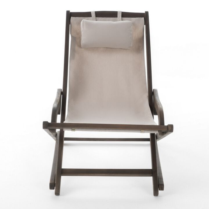 Mikki Portable Sling Chair Set of 2 with Pillows, Beige Polyester, Wood
