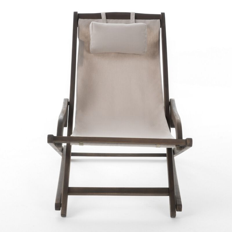 Mikki Portable Sling Chair Set of 2 with Pillows, Beige Polyester, Wood