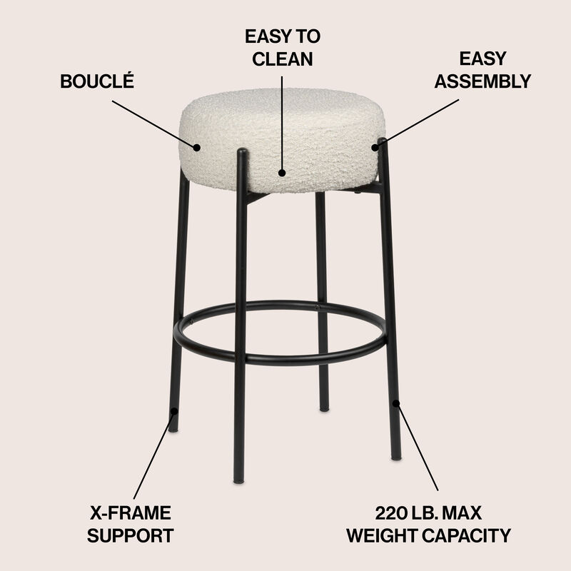 Paola Modern Minimalist Round Backless Metal/Vegan Leather Cushioned Counter Stool