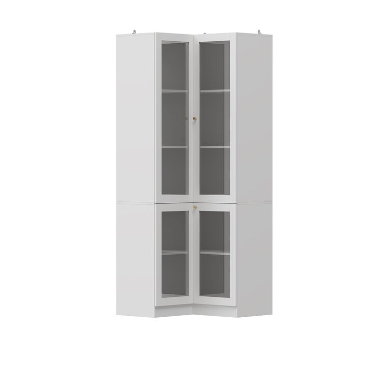 White Wood 44.5 in. W Corner Sideboard Accent Storage Curio Cabinet Bookcase with Acrylic Glass Doors