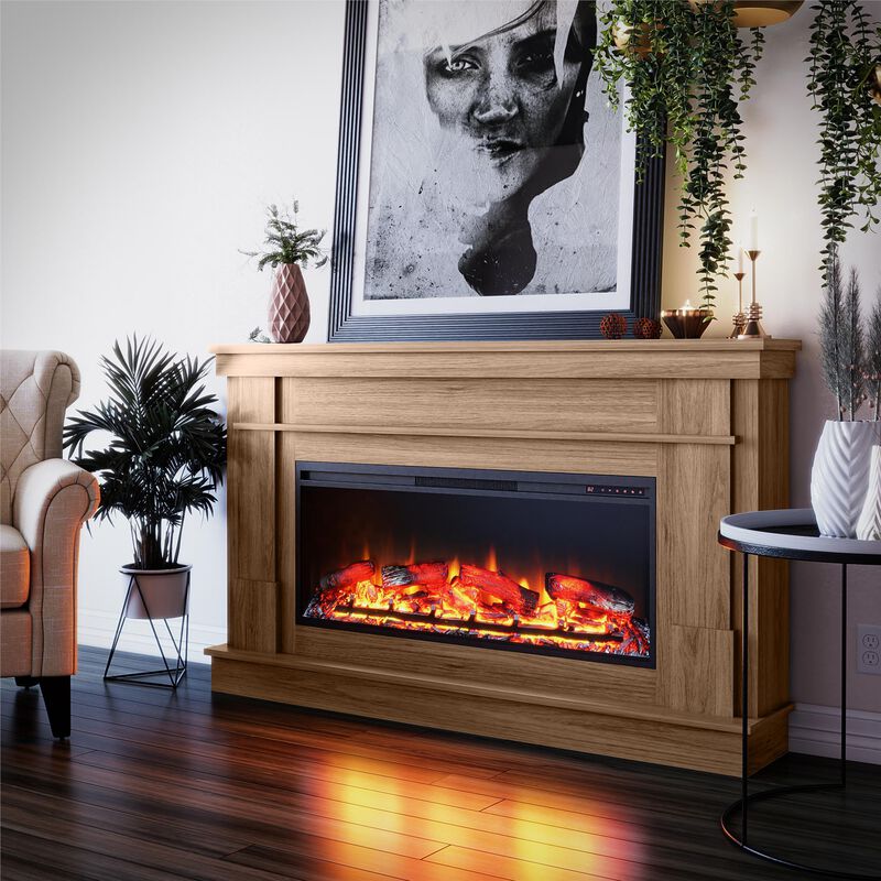 Ameriwood Home Elmcrest Wide Mantel with Linear Electric Fireplace, White
