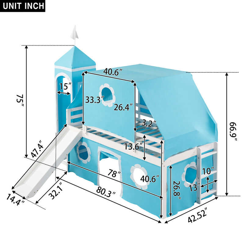 Merax Castle Loft Bed with Slide and Tent