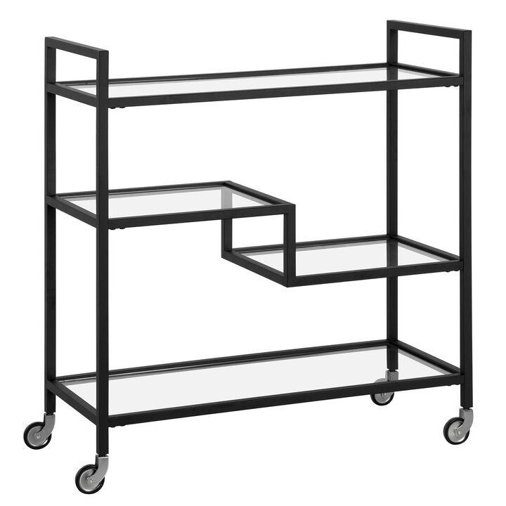 Hudson&Canal Lovett 33 Wide Rectangular Bar Cart with Glass Shelves in Blackened Bronze