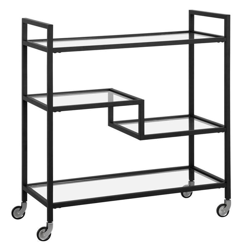 Hudson&Canal Lovett 33 Wide Rectangular Bar Cart with Glass Shelves in Blackened Bronze