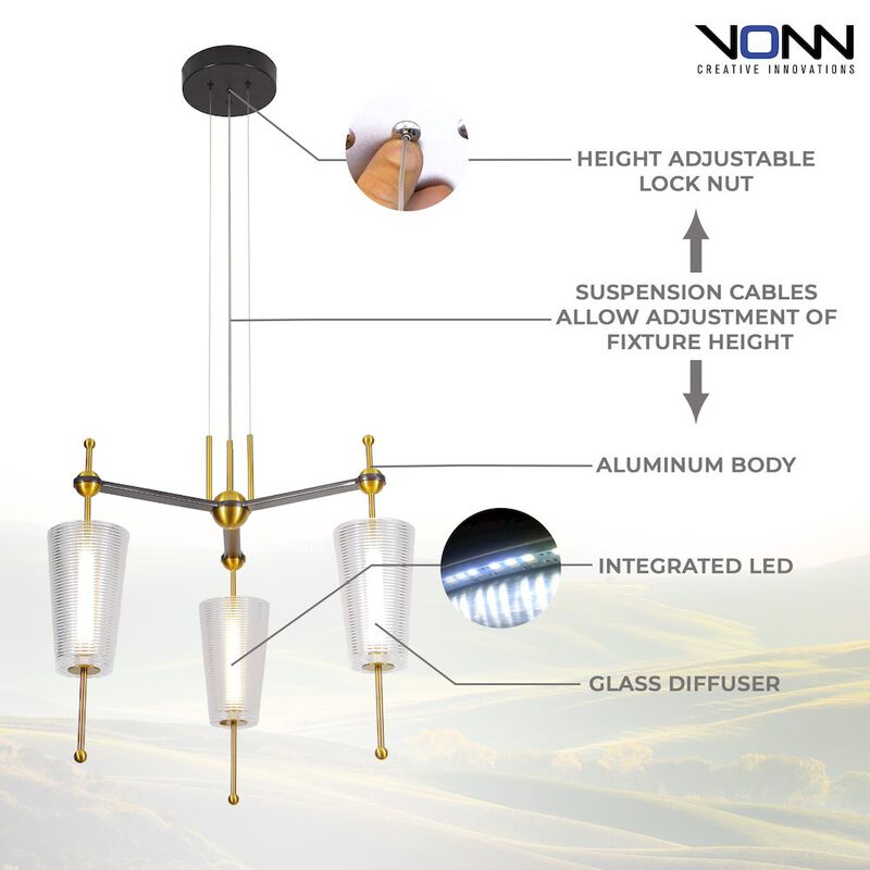 VONN Lighting Integrated LED Pendant Light Height Adjustable Chandelier