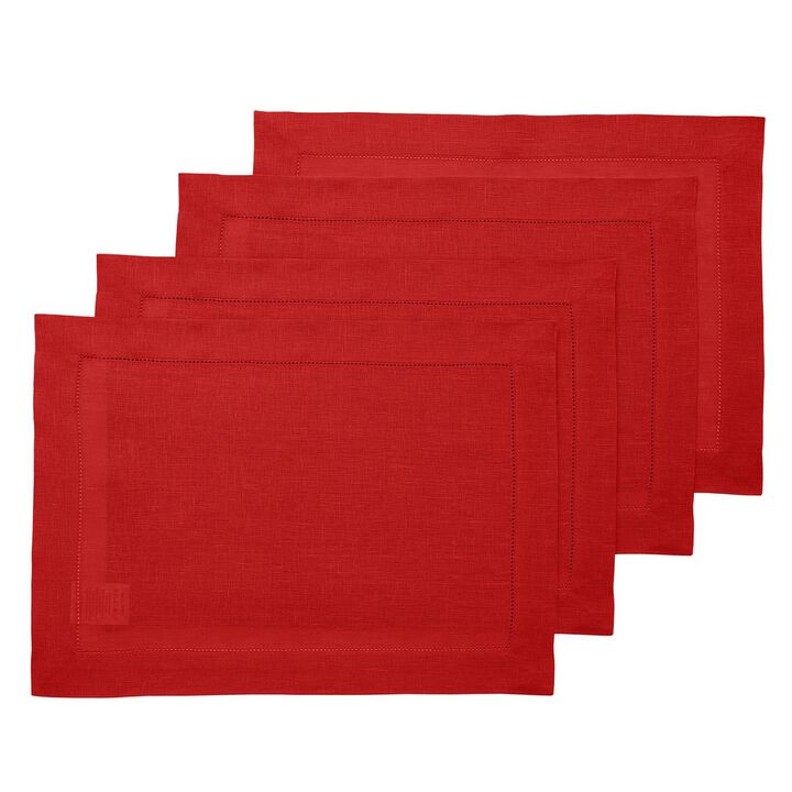 Solino Home 100% Pure Linen Placemats Set of 4 - 14 x 19 Inch | Classic Hemstitch