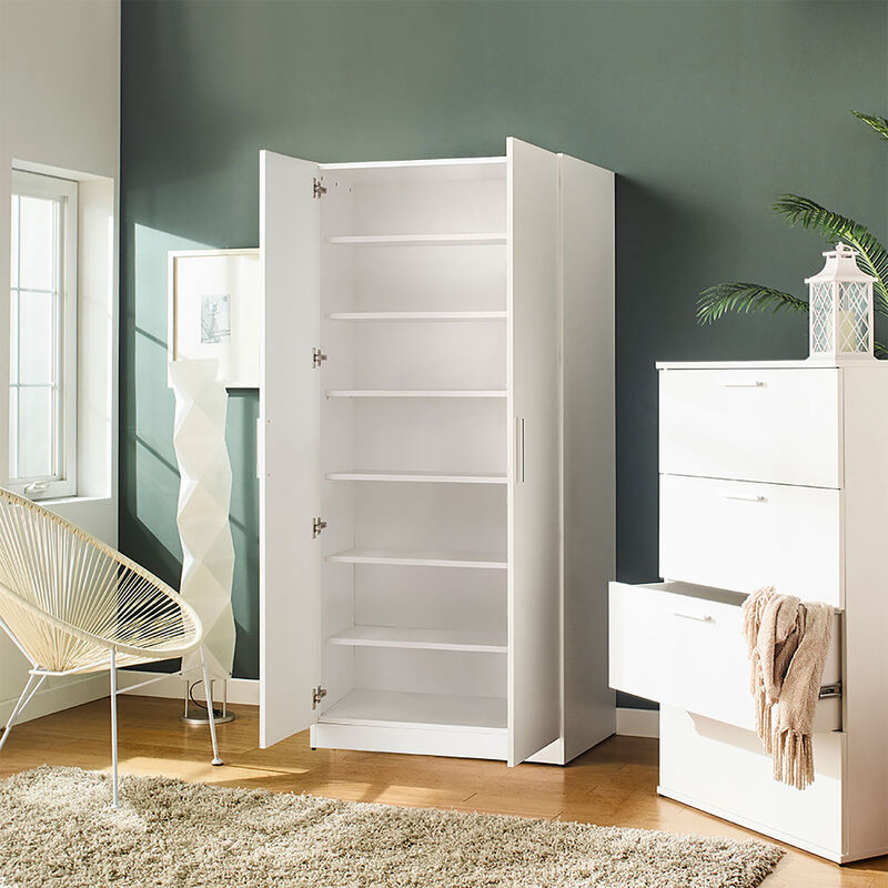 Mia Tall Shoe Cabinet with Seven Shelves in White