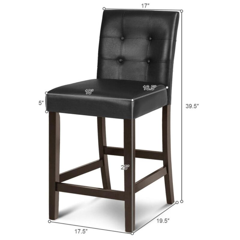 Hivvago Set of 2 PVC Leather Bar Stools with Solid Wood Legs