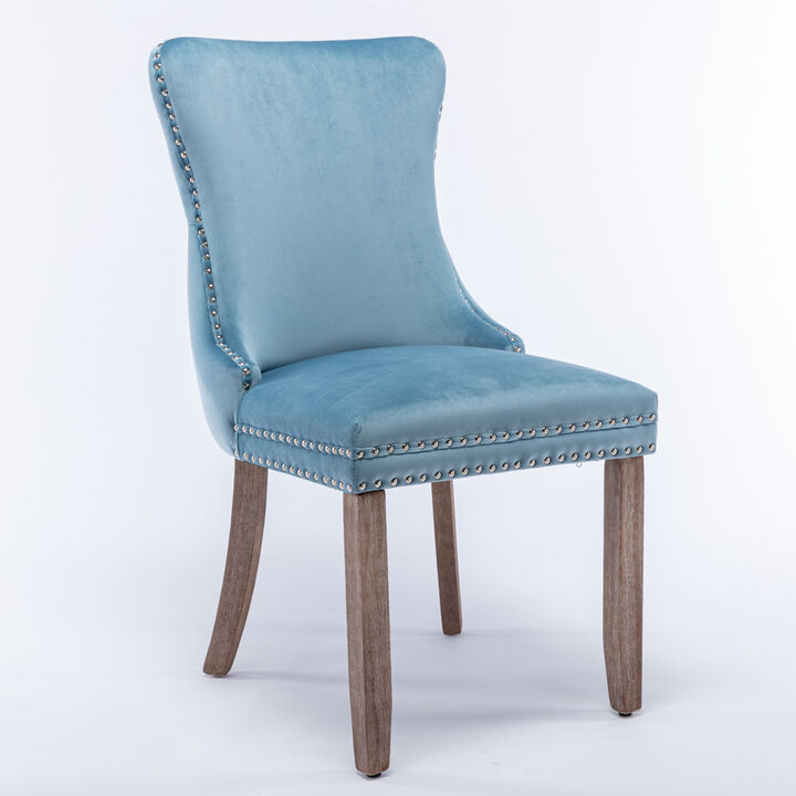 Set of 2 Light Blue Wingback Dining Chairs