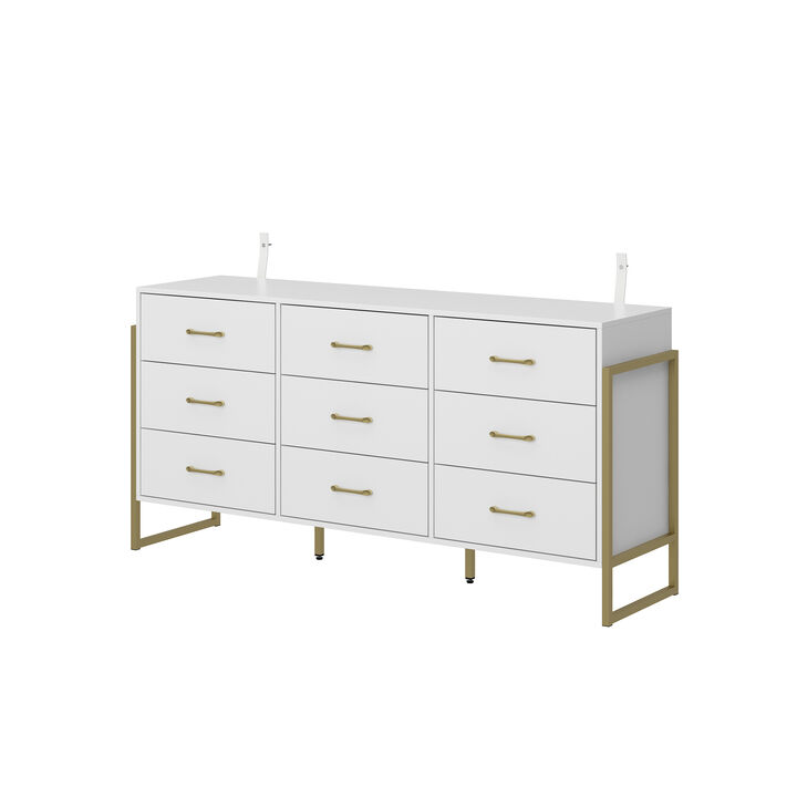 9-Drawer Dresser - Sleek Black & Gold, Premium Quality Chest