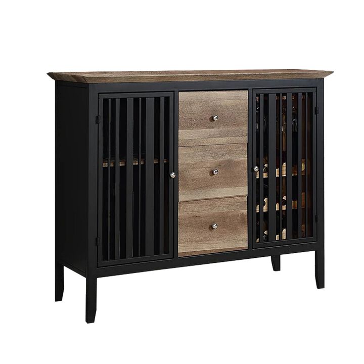 Nori 47 Inch Sideboard Buffet, 3 Drawers, Antique Oak Brown and Black  - Benzara