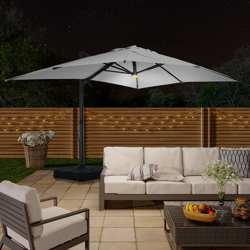 10x13 ft. 360° Rotation Cantilever Patio Umbrella with BaseandBT in Gray