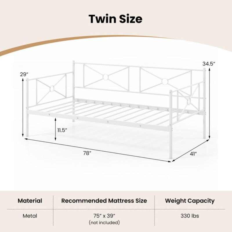 Hivvago Metal Daybed Twin Bed Frame Stable Steel Slats Sofa Bed