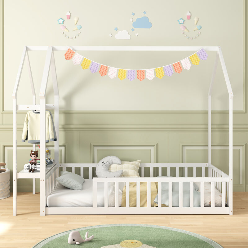 House Floor Bed Montessori Bed Frame with Storage Shelf