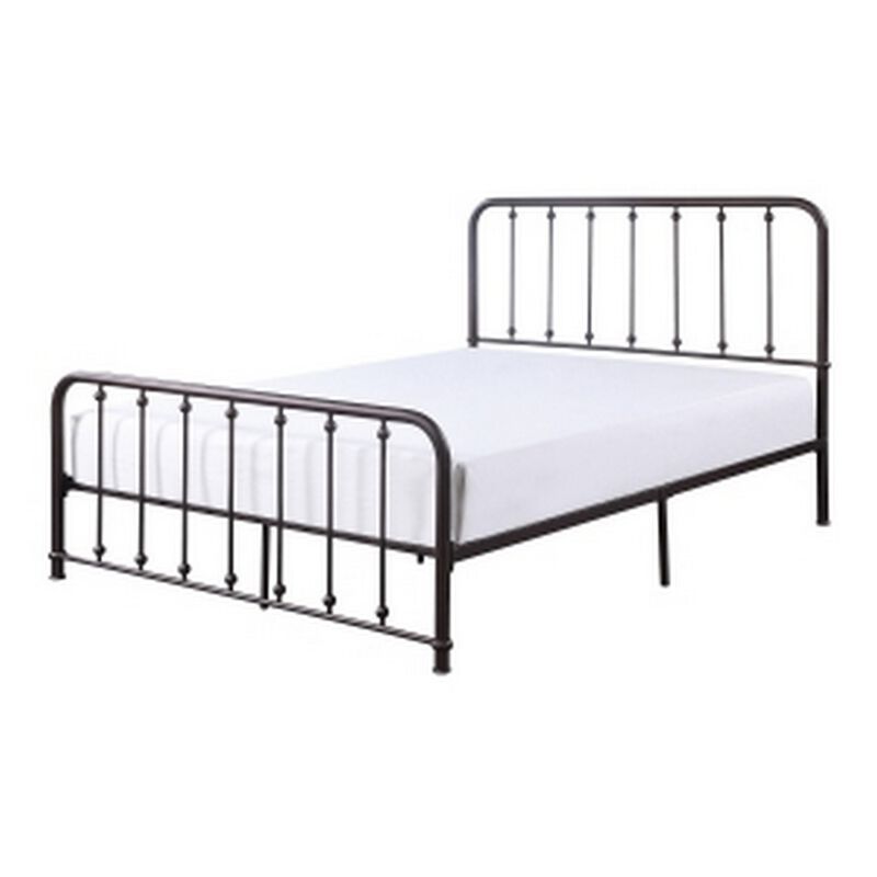 Ken Queen Bed, Vertical Slatted Headboard, Footboard, Dark Bronze Metal - Benzara