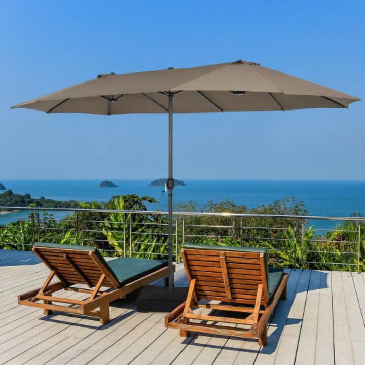 15-Foot Double-Sided Patio Umbrella with 12-Rib Structure for Extra Stability