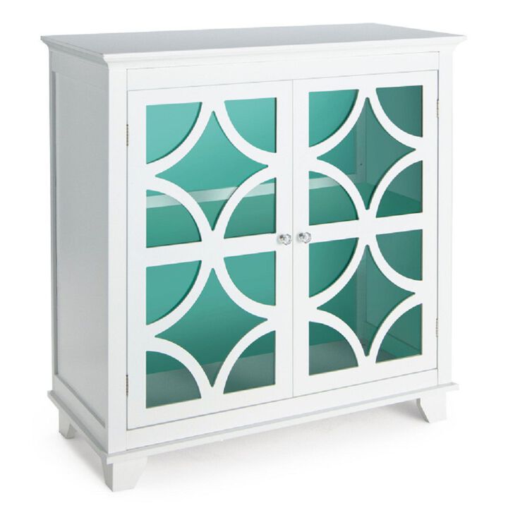 Kitchen Buffet Sideboard with Glass Doors and Adjustable Shelf-Green Kitchen Buffet Sideboard with Glass Doors and Adjustable Shelf-Green