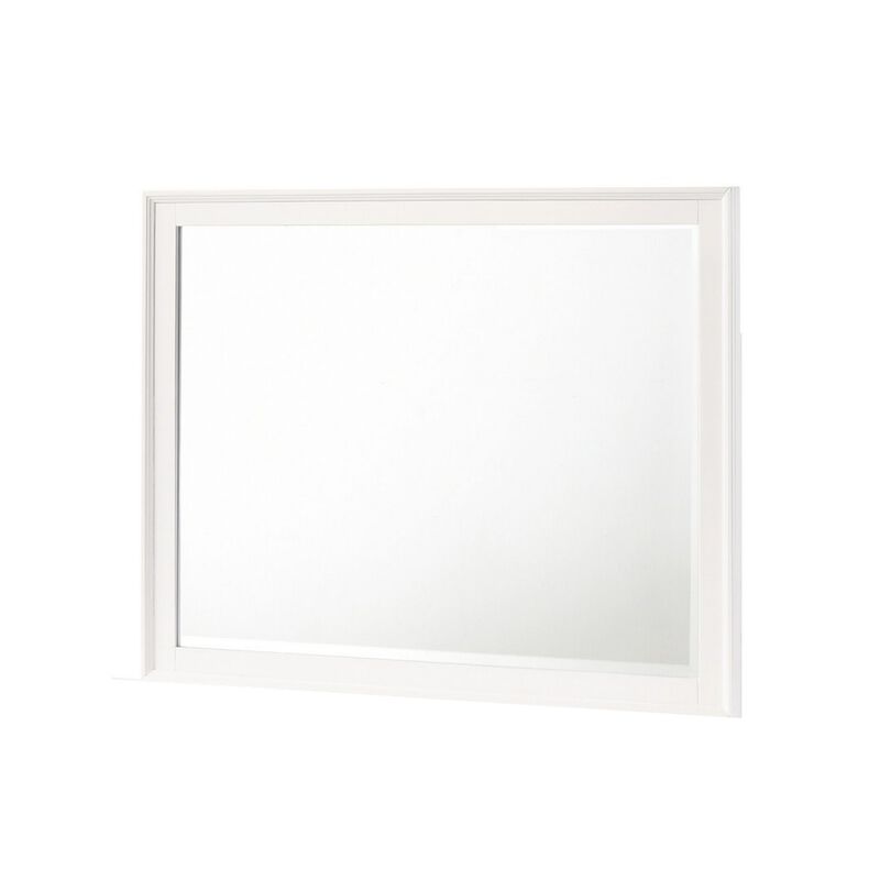 Zavi 32 x 40 Dresser Mirror, Rectangular Shape, Tempered Glass, White - Benzara