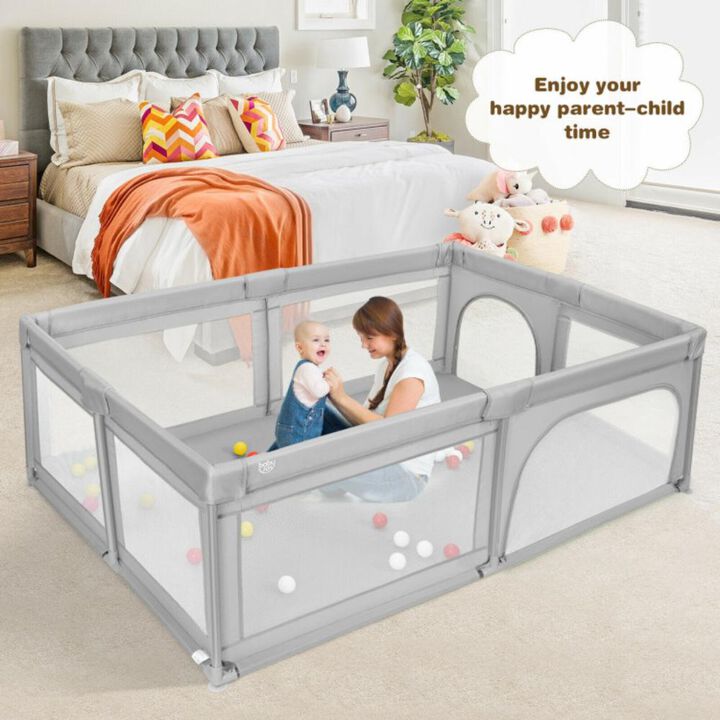 Hivvago Extra-Large Safety Baby Fence with 50 Ocean Balls-Gray