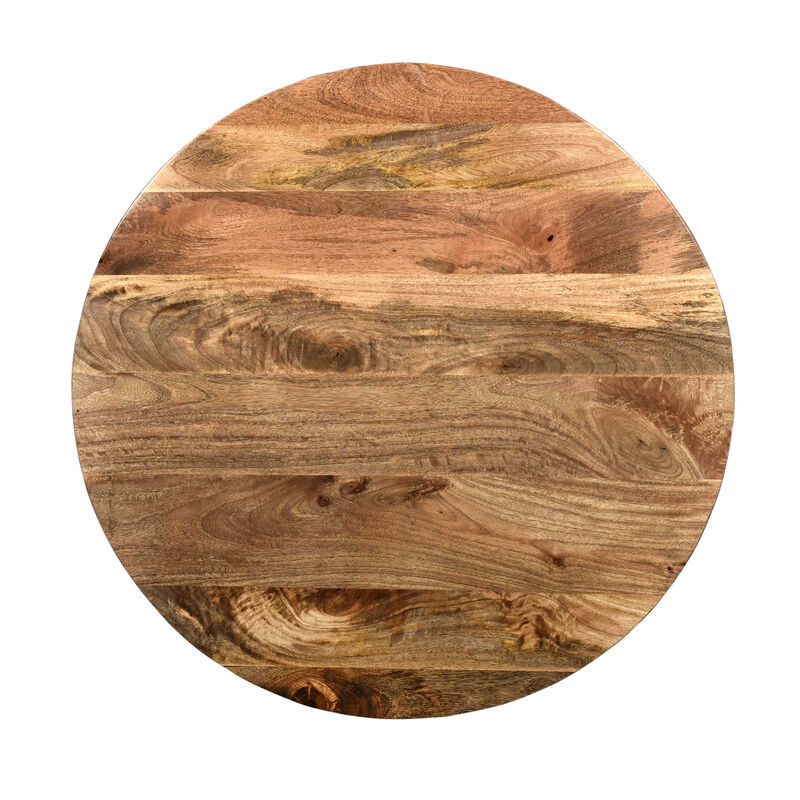 Mango Wood Coffee Table In Round Shape, Dark Brown-Benzara