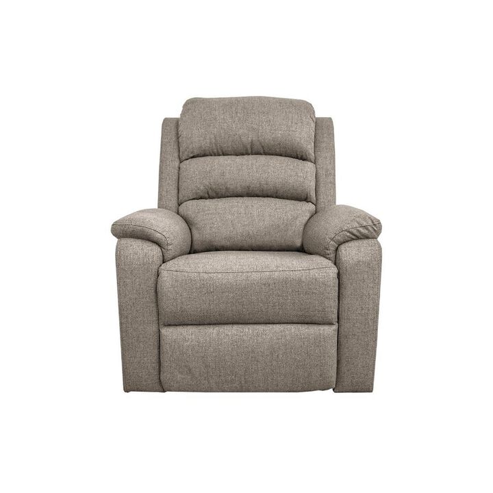 Fery 36 Inch Manual Recliner Chair, Brown Burlap, Cushioned Seat, Wood - Benzara