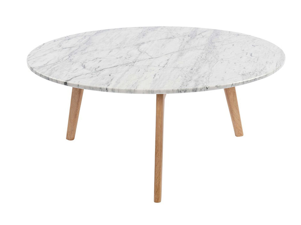 Stella 31" Round Italian Carrara White Marble Coffee Table with Legs
