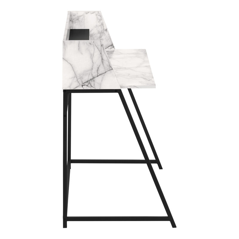 Monarch Specialties I 7549 Computer Desk, Home Office, Laptop, Storage Shelves, 48"L, Work, Metal, Laminate, White Marble Look, Black, Contemporary, Modern