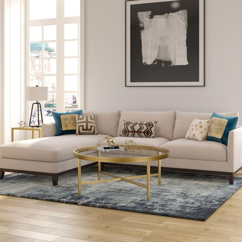 HomeRoots 36 Gold Glass And Steel Round Coffee Table
