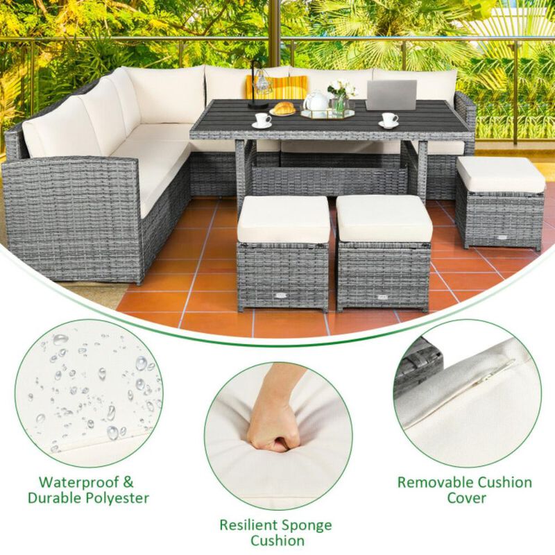Hivvago 7 Pieces Outdoor Wicker Sectional Sofa Set with Dining Table