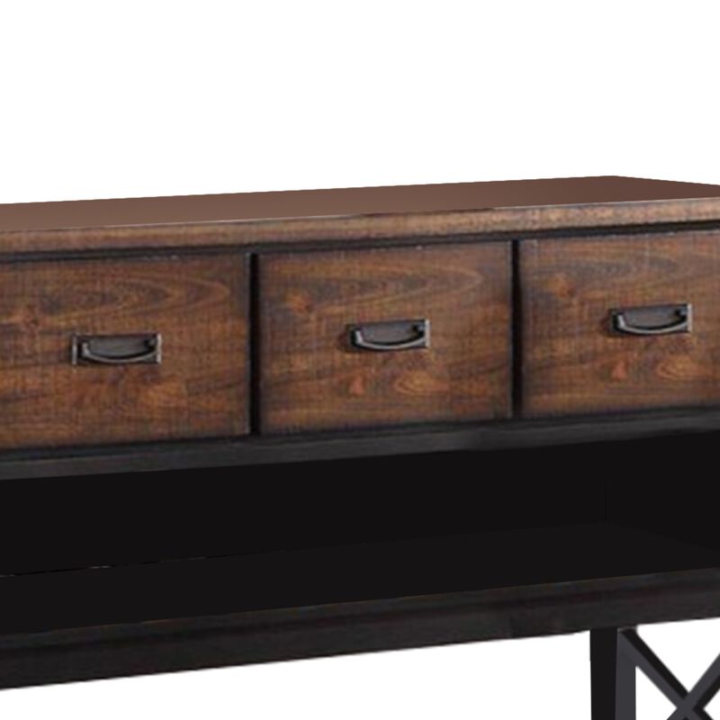 Dual Tone Rubber Wood Server With Spacious Storages Black and Brown - Benzara