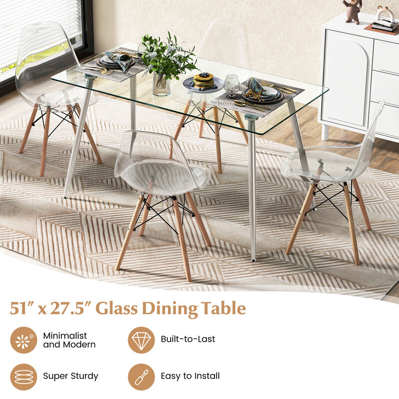 Glass Rectangular Dining Table with Metal Legs