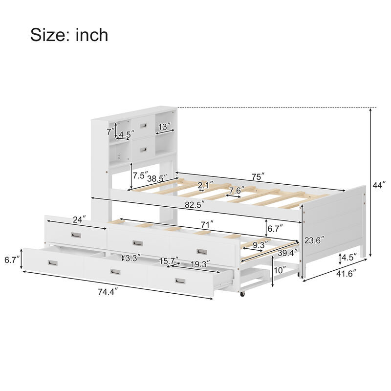 Merax Captain Bed with Storage Bookcase Headboard