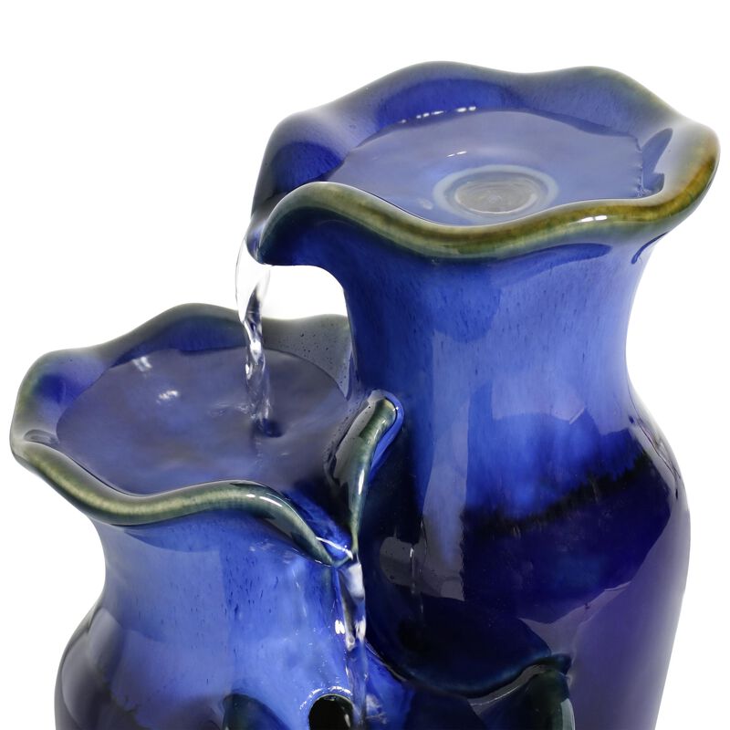 Sunnydaze Tiered Blue Pitchers Ceramic Indoor Water Fountain - 11 in