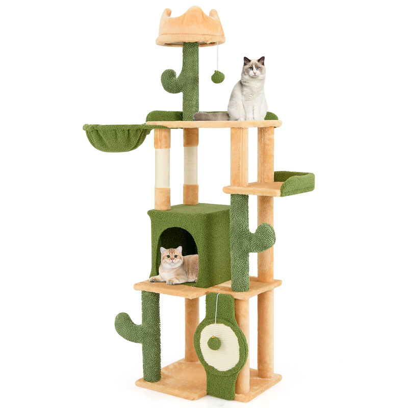 Cactus Cat Tree with Sisal Scratching Posts and Board for Indoor Cats