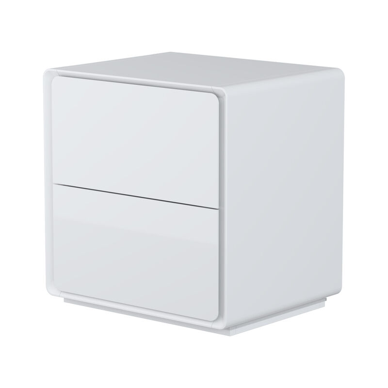 FUFU&GAGA LED Nightstand with 2 Drawers and USB Charging Port, High Gloss MDF Construction, Modern Design (19.6" W x 20" H x 15.7" D),White