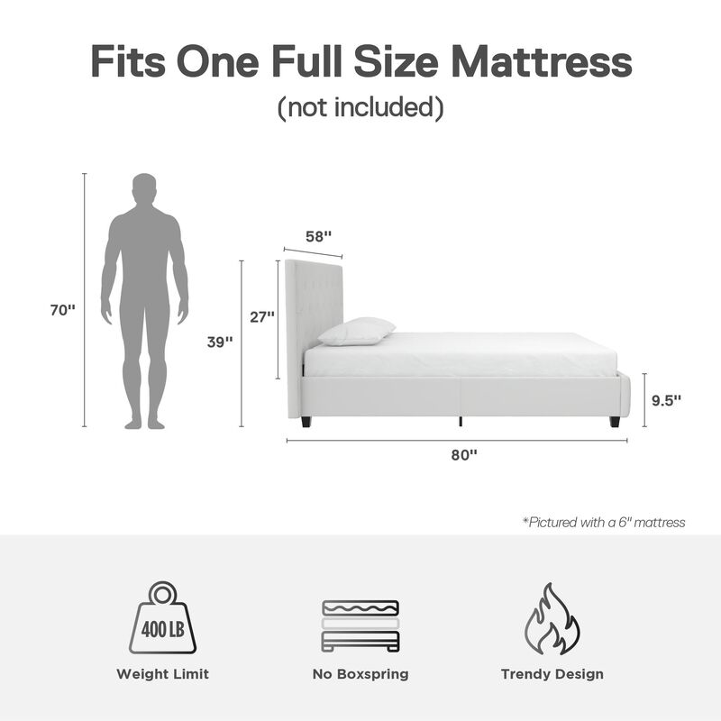 Atwater Living Dana Upholstered Bed, Full, White Faux Leather