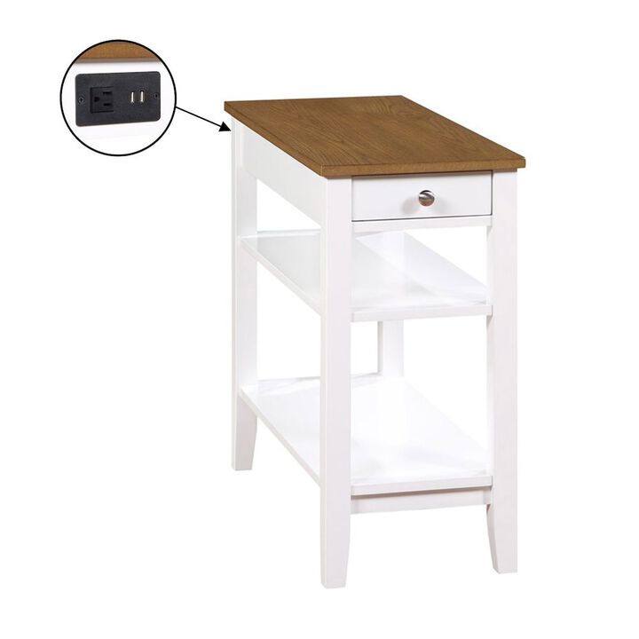 Convenience Concepts American Heritage 1 Drawer Chairside End Table with Charging Station and Shelves