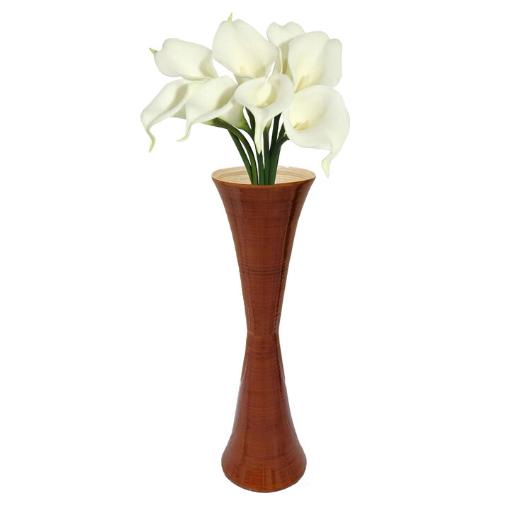 Decorative Modern Bamboo Display Floor Vase Hourglass Shape, 27 Inch Natural
