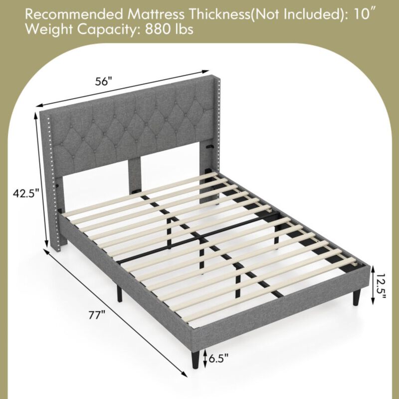 Hivvago Upholstered Platform Bed with Button Tufted Headboard