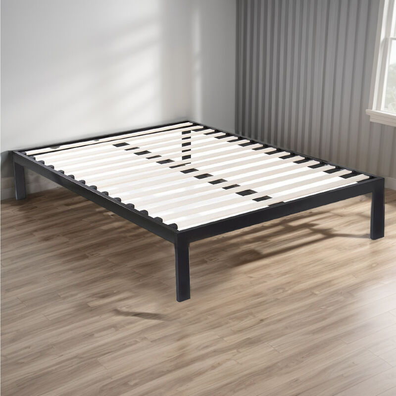 Hivvago Queen size Modern Black Metal Platform Bed Frame with Wood Slats