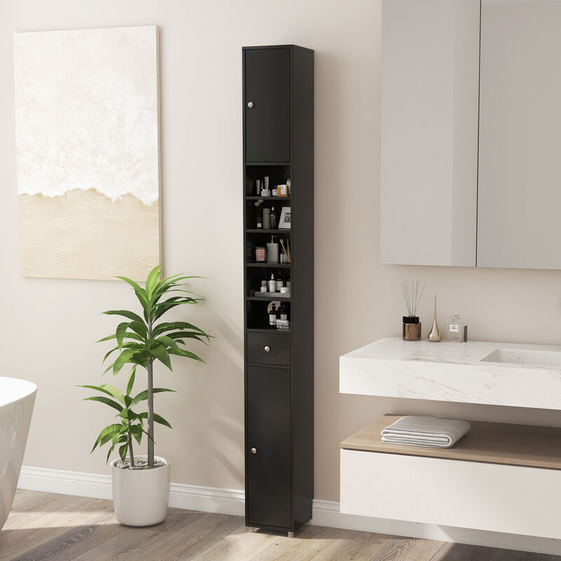 Freestanding Slim Bathroom Cabinet with Drawer and Adjustable Shelves