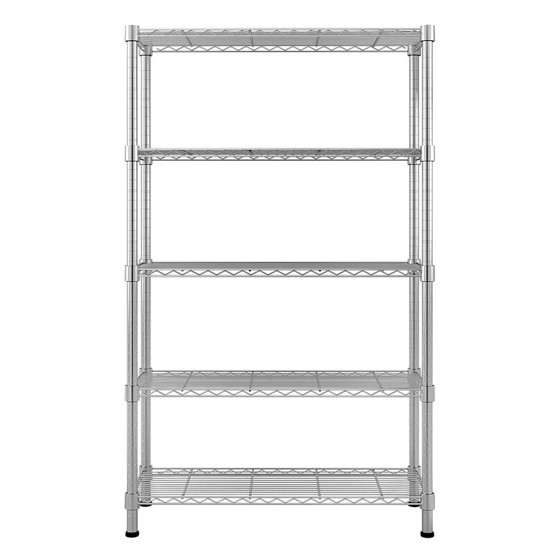 5-Layer Plated Shelf Durable Metal Storage Rack for Kitchen, Garage, or Office Organization