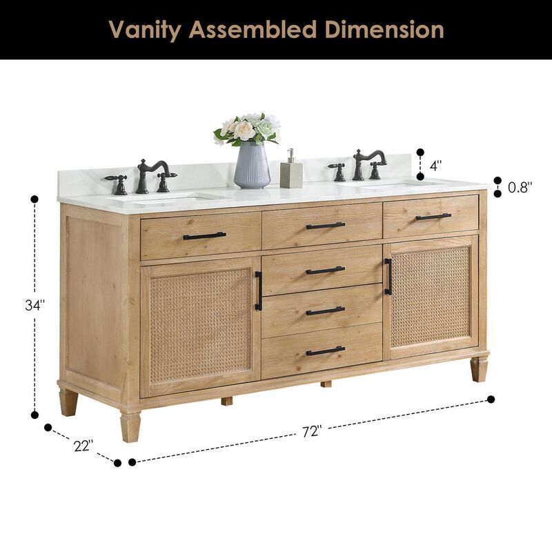 Altair Double Bathroom Vanity in Weathered Fir with Quartz Countertop without Mirror