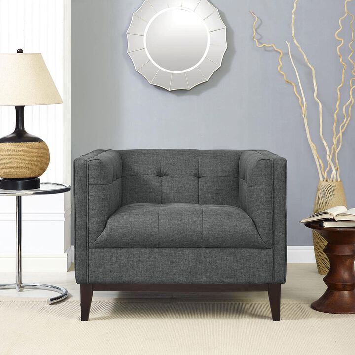 Modway Serve Modern Accent Arm Lounge Chair with Upholstered Fabric Tufted Fabric in Gray