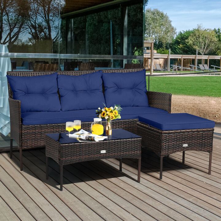 3 Pieces Patio Furniture Sectional Set with 5 Cozy Seat and Back Cushions