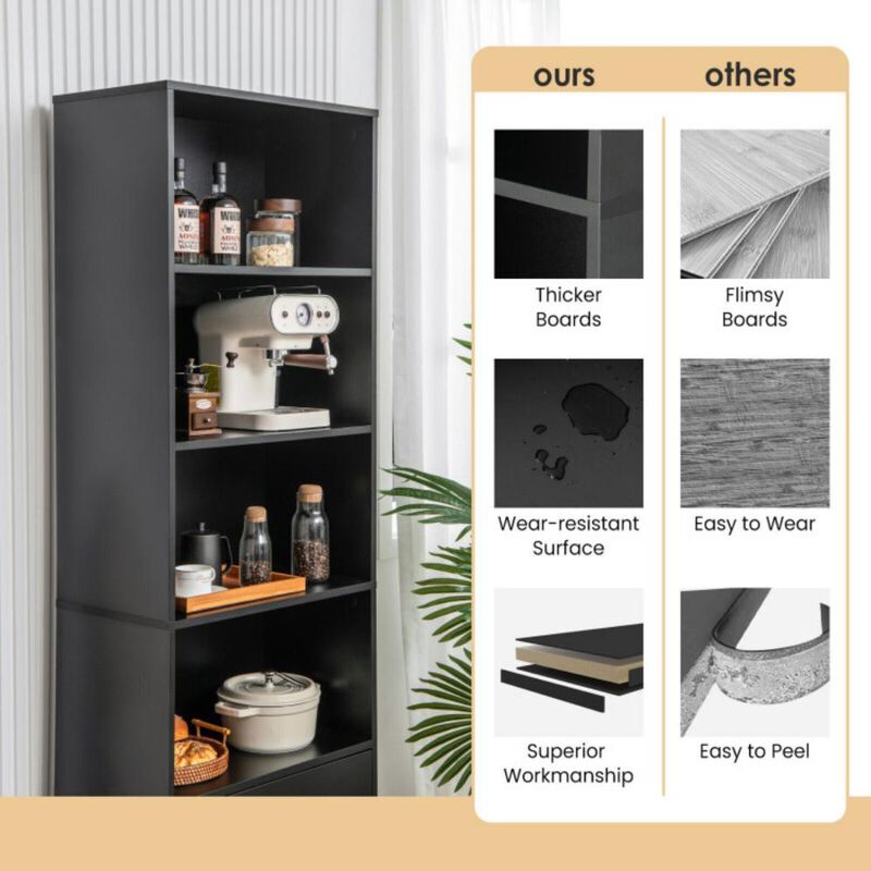 6-Tier Tall Freestanding Bookshelf with 4 Open Shelves and 2 Drawers