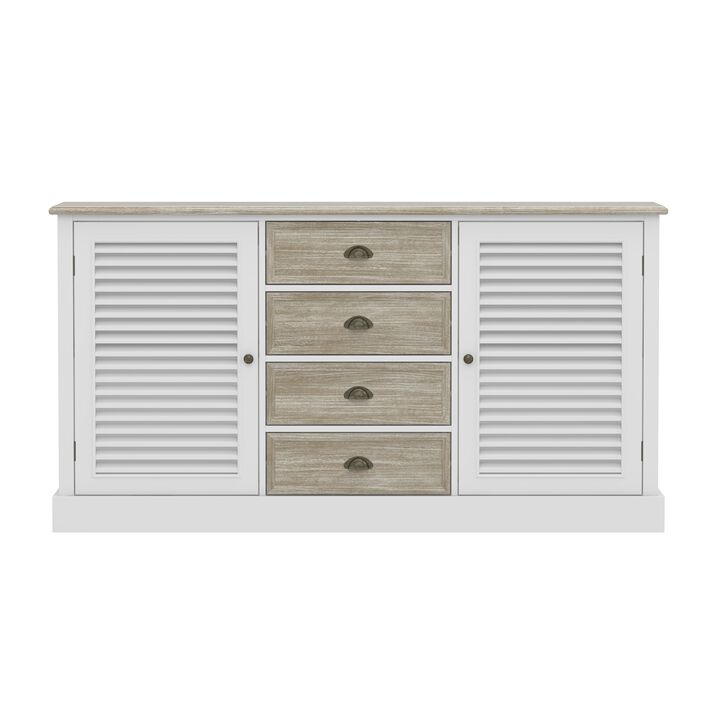 FUFU&GAGA Modern Sideboard Cabinet with Louvered Doors and Drawers,  (59"W x 15.7"D x 31.5"H),White and Brown
