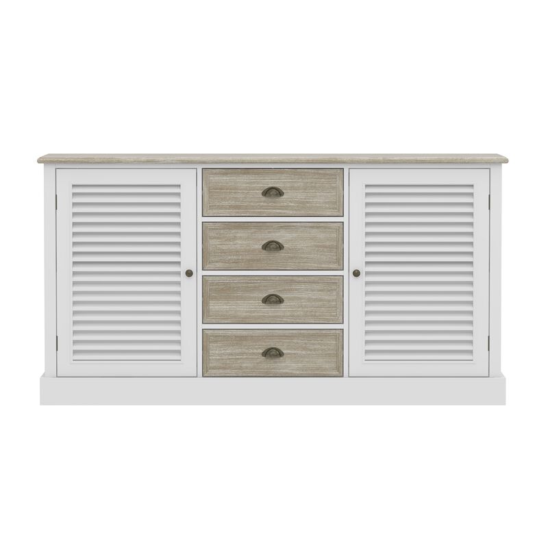 FUFU&GAGA Modern Sideboard Cabinet with Louvered Doors and Drawers,  (59"W x 15.7"D x 31.5"H),White and Brown