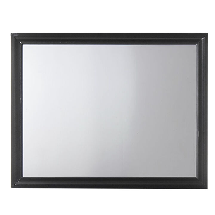 Contemporary Style Wooden Mirror with Raised Frame, Black-Benzara