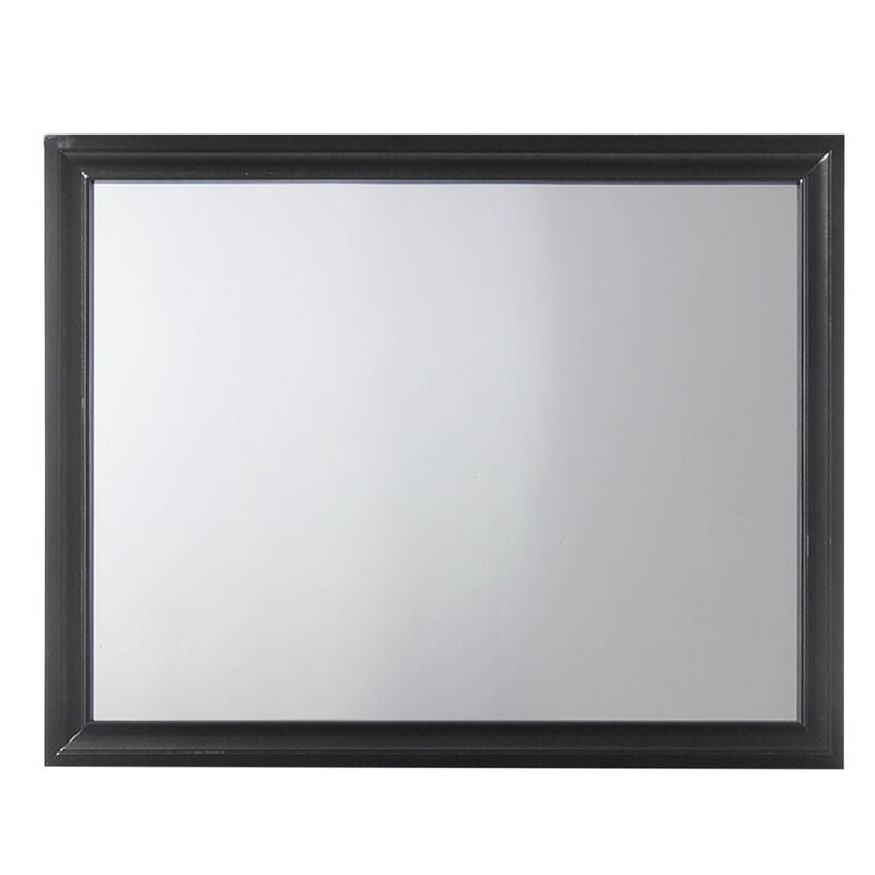 Contemporary Style Wooden Mirror with Raised Frame, Black-Benzara